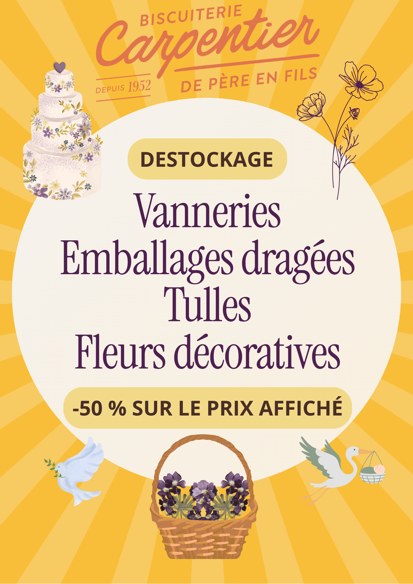 Vanneries, Emballages, Tulles, Fleurs décoratives